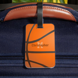 Étiquette À Bagage Monogramme de basket-ball personnalisé Initiales N