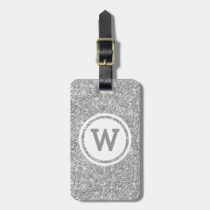 Étiquette À Bagage Monogramme de cercle en paillettes gris argent