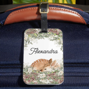 Étiquette À Bagage Monogramme de cerfs de bois Nom Broche sac à dos é