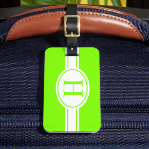 Étiquette À Bagage monogramme de chartreuse à bande blanche
