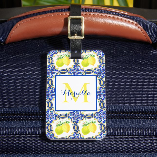 Étiquette À Bagage Monogramme de citron méditerranéen personnalisé (Insitu Rectoal 2)