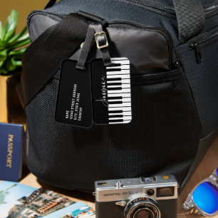 Étiquette À Bagage Monogramme de clavier de piano noir et blanc