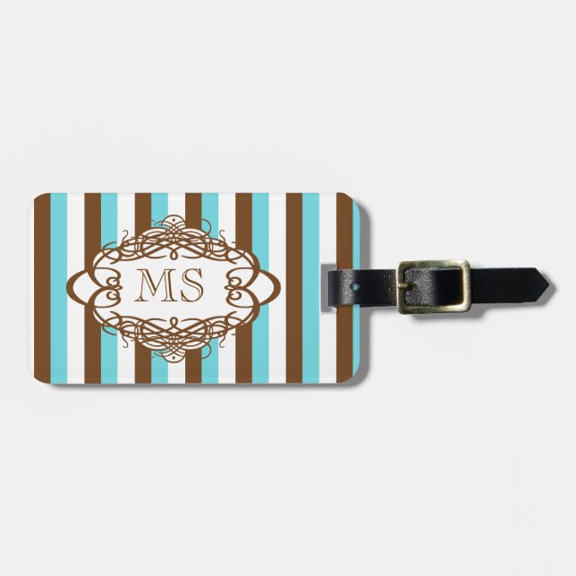Étiquette À Bagage Monogramme de cru de rayure de sucrerie (Devant horizontal)