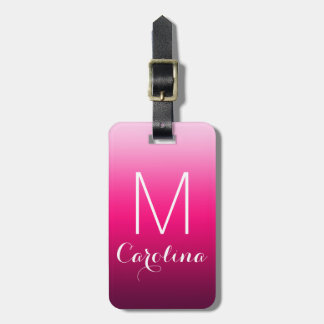 Étiquette À Bagage Monogramme de dégradé noir à rose simple