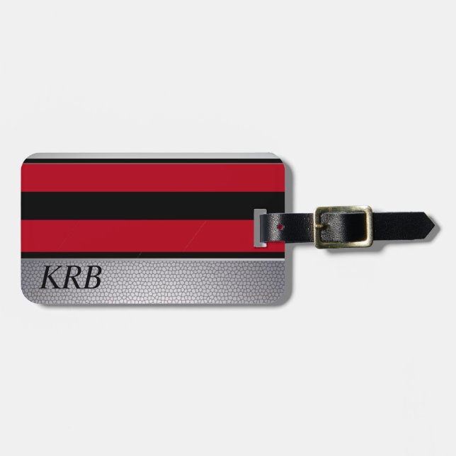 Étiquette À Bagage Monogramme de design de texture rouge noir (Devant horizontal)