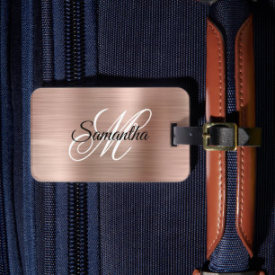 Étiquette À Bagage Monogramme de fantaisie en métal or rose