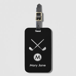 Étiquette À Bagage Monogramme de fer de golf Nom sur noir pour golfeu