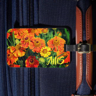 Étiquette À Bagage Monogramme de fleurs d'aiguilleur orange