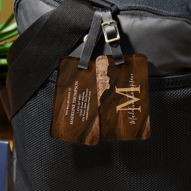 Étiquette À Bagage Monogramme de géode d'âge or de rouille élégant (Créateur téléchargé)
