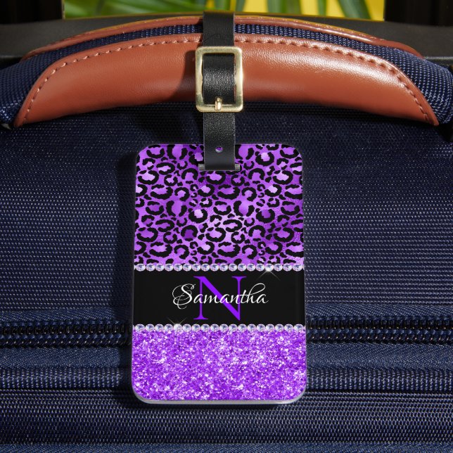 Étiquette À Bagage Monogramme de glam noir et violet (Insitu Rectoal 2)
