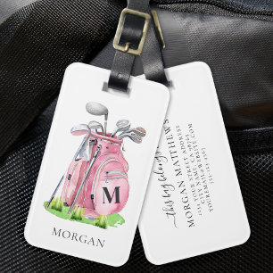 Étiquette À Bagage Monogramme de golfeuse Rose Lady