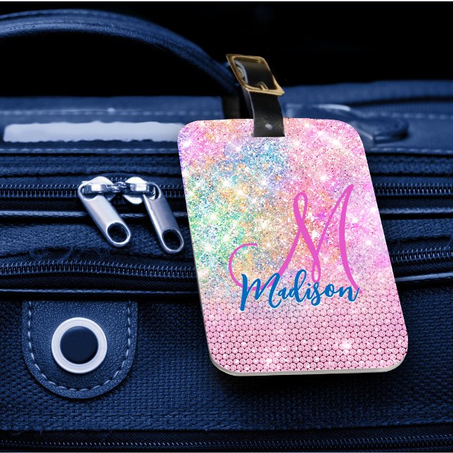 Étiquette À Bagage monogramme de la fausse parties scintillant rose u (Créateur téléchargé)