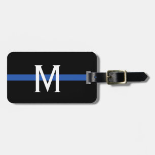Étiquette À Bagage Monogramme de la ligne bleue mince de la police