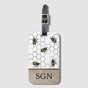 Étiquette À Bagage Monogramme de la toile de jute   de Faux d'abeille