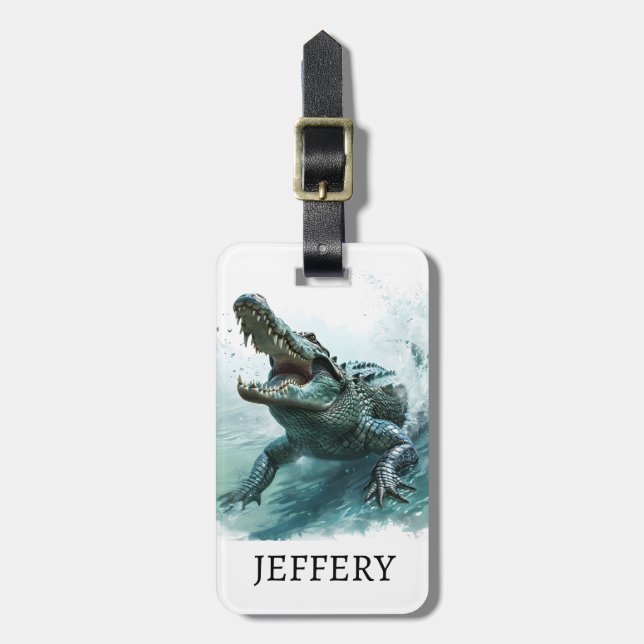Étiquette À Bagage Monogramme de l'alligator de reptile crocodile (Devant Vertical)