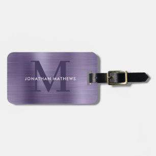 Étiquette À Bagage Monogramme de lavande métallique brossé moderne