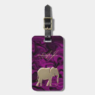 Étiquette À Bagage Monogramme de l'Éléphant en Or Pourpre