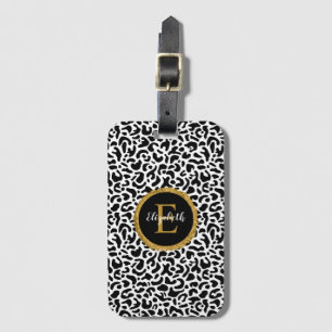 Étiquette À Bagage Monogramme de léopard d'or noir