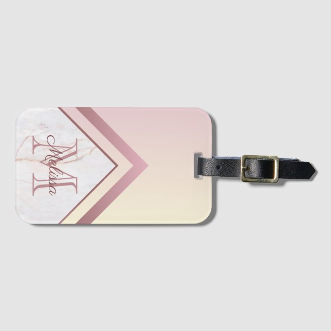 Étiquette À Bagage Monogramme de marbre d'or Rose géométrique Chevron (Devant Horizontal)