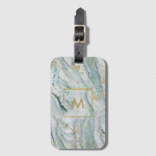 Étiquette À Bagage Monogramme de marbre élégant de bleu et d'or