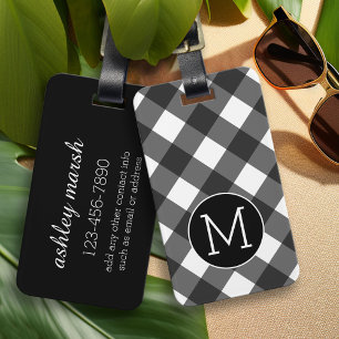 Étiquette À Bagage Monogramme de Motif de buffle blanc noir rustique