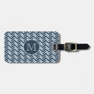 Étiquette À Bagage Monogramme de motif de Chevron de bleu et de bleu