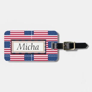 Étiquette À Bagage Monogramme de motif de drapeau américain