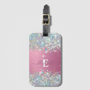 Étiquette À Bagage Monogramme de Parties scintillant de Faux rose mod