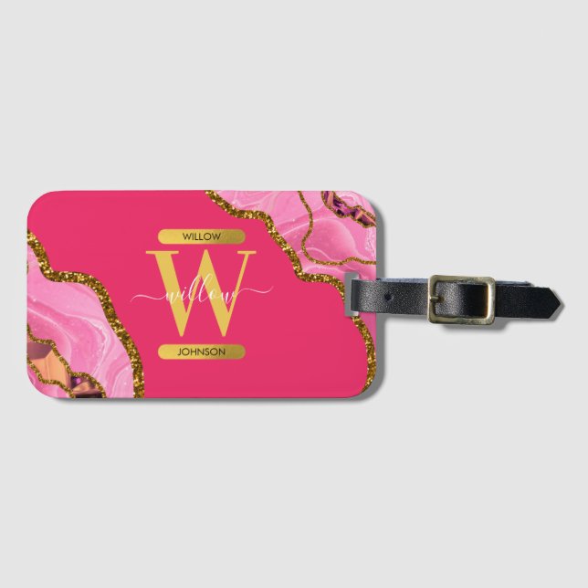 Étiquette À Bagage Monogramme de Parties scintillant de l'âge rose et (Devant Horizontal)
