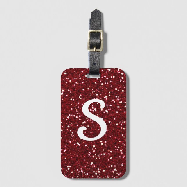 Étiquette À Bagage Monogramme de Parties scintillant rouge foncé bran (Devant Vertical)