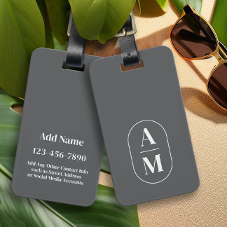 Étiquette À Bagage Monogramme de pilule minimaliste moderne - Gris