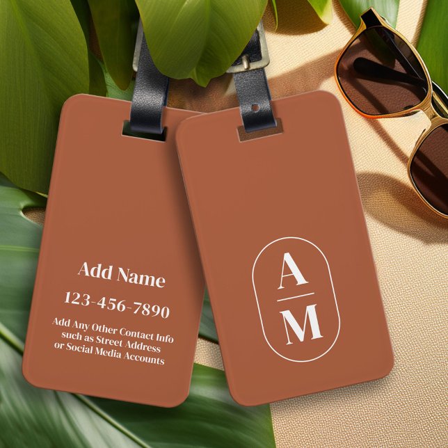 Étiquette À Bagage Monogramme de pilule minimaliste moderne - Terra C (Custom Luggage Tag - Personalized Bag Tag)