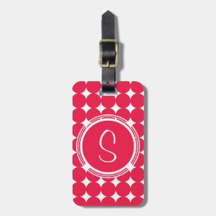 Étiquette À Bagage Monogramme de point de polka rouge