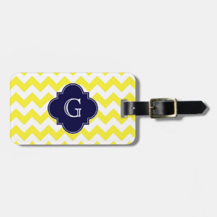 Étiquette À Bagage Monogramme de Quatrefoil bleu de la marine Chevron