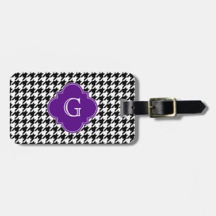 Étiquette À Bagage Monogramme de Quatrefoil pourpre noir Whoundstooth