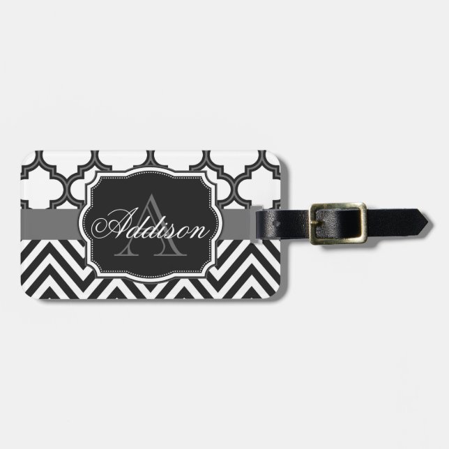 Étiquette À Bagage Monogramme de Quatrefol Chevron (Devant horizontal)