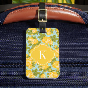 Étiquette À Bagage Monogramme de Roses Vintages Jaune et Monnaie