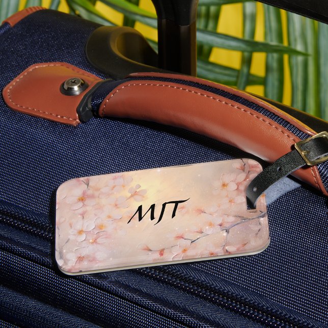 Étiquette À Bagage Monogramme de Sakura et de fleurs de cerisiers d'o (Créateur téléchargé)