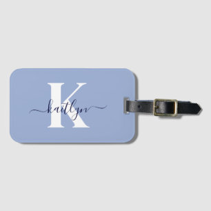 Étiquette À Bagage Monogramme de script bleu moderne