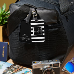 Étiquette À Bagage Monogramme de script   Moderne