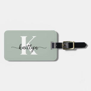 Étiquette À Bagage Monogramme de script vert Sage