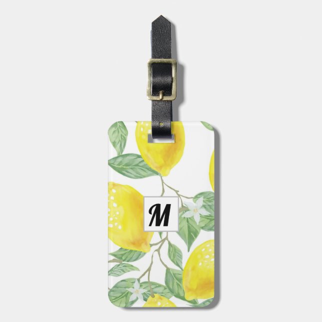 Étiquette À Bagage Monogramme de vacances pour les voyages de Lemon W (Devant Vertical)