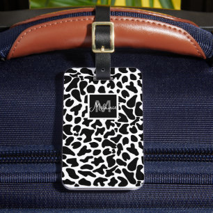 Étiquette À Bagage Monogramme de vache noire et blanche