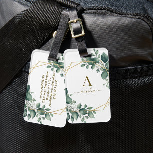 Étiquette À Bagage Monogramme de verdure d'eucalyptus Cadre géométriq