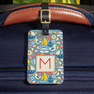Étiquette À Bagage Monogramme de vie marine mignonne