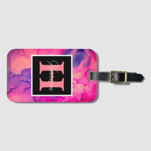 Étiquette À Bagage Monogramme d'encre d'alcool rose chaud pour elle