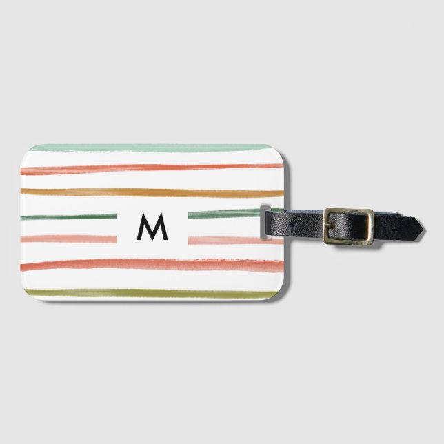 Étiquette À Bagage Monogramme des rayures d'aquarelle (Devant Horizontal)