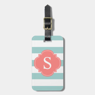 Étiquette À Bagage Monogramme des rayures de menthe et de corail