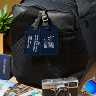 Étiquette À Bagage Monogramme | Design bleu marine personnalisé |