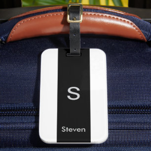 Étiquette À Bagage Monogramme deux tons moderne noir et blanc